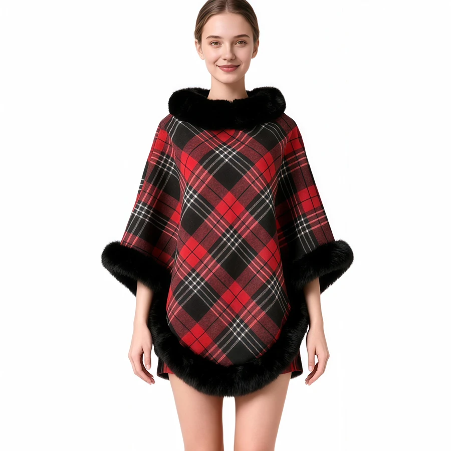 

Модный шерстяной пуловер с отделкой из искусственного меха, пончо, накидка с утолщенной подкладкой, женское осенне-зимнее пальто, накидки на плащ