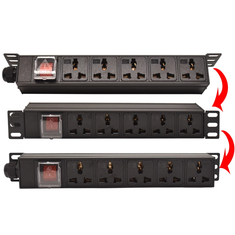 PDU Power Strip 180 ° rotation Mount Rack Desktop Power Socket 5 Ways Outlet Switch