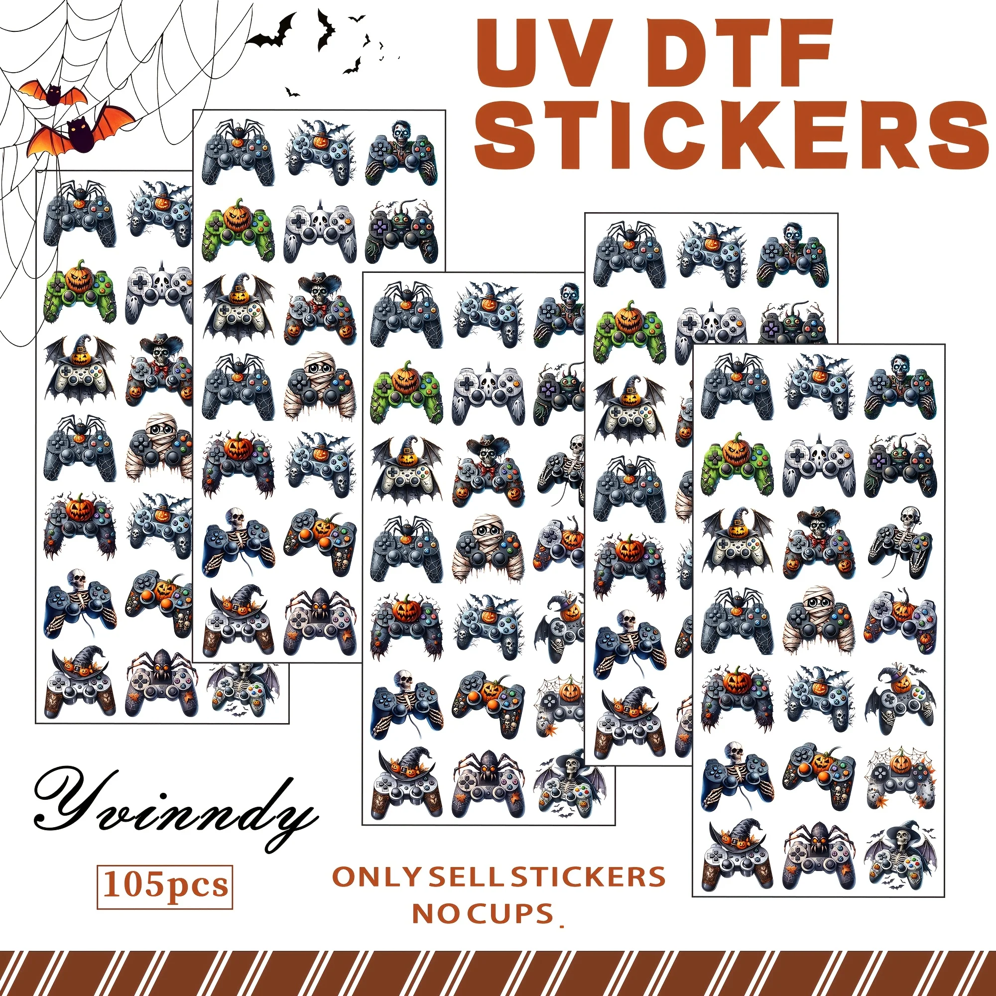 105PCS/Set Of Halloween Game Controller Designs Made With Waterproof Durable High-quality UV DTF Transfer Stickers (NO Cup)