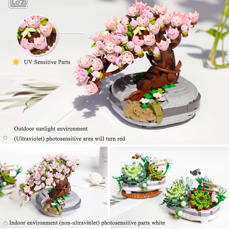 Buket Mini Blok Bangunan Bunga Bonsai Bunga Sakura Sukulen Model 3D Dekorasi Rumah Mainan Perakitan Anak-anak Hadiah Anak Perempuan