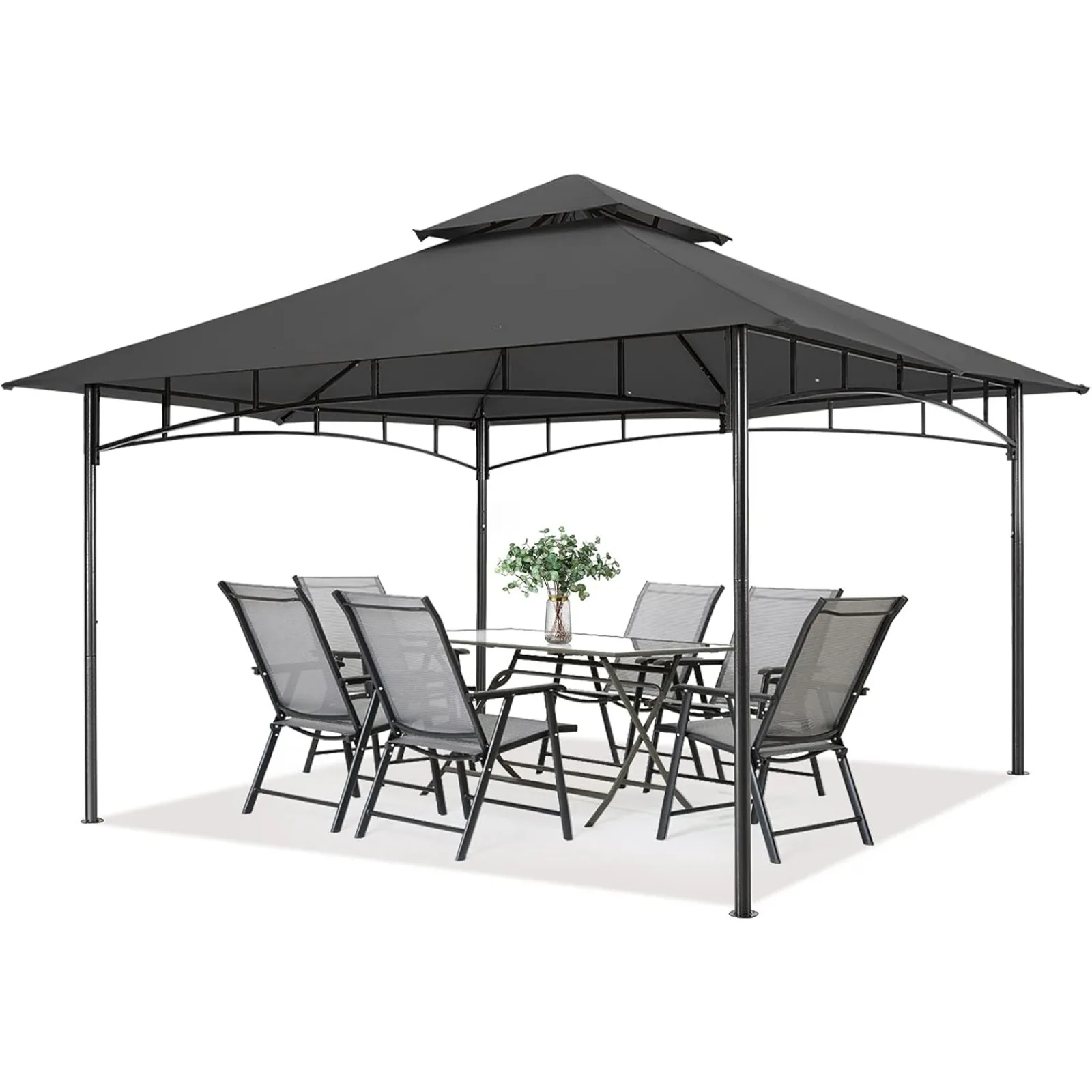 

US Outdoor Garden Gazebo for Patios with Stable Steel Frame(10x12, Dark Gray)