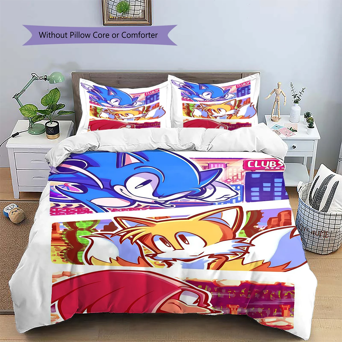 Sonic the Hedgehog Anime Nice Fan Gift Daily Use Bedding Patterned Duvet Cover Set Bedroom Ornament -xia70