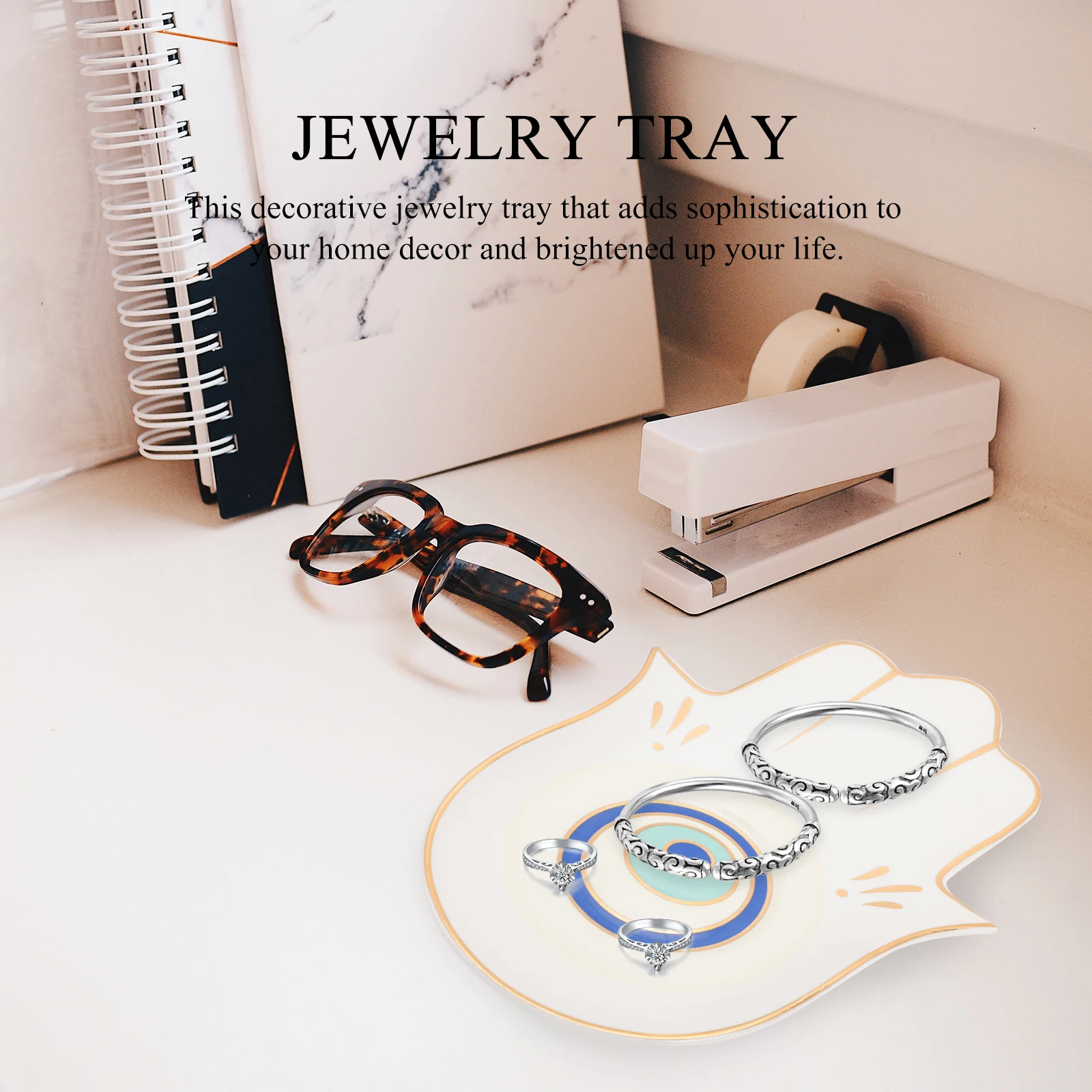 

Desktop Eye Printed Jewelry Tray Decorative Jewelry Plate Holder Organizer for Rings Earrings Bracelets Storage