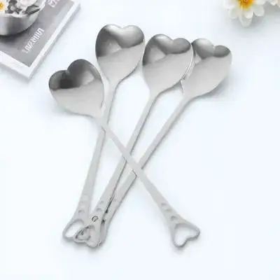 

4pcs Heart Spoons Stainless Steel Stirring Spoon Set For Coffee Tea Dessert Cake Kitchen Heart Shape Spoons Use Tableware