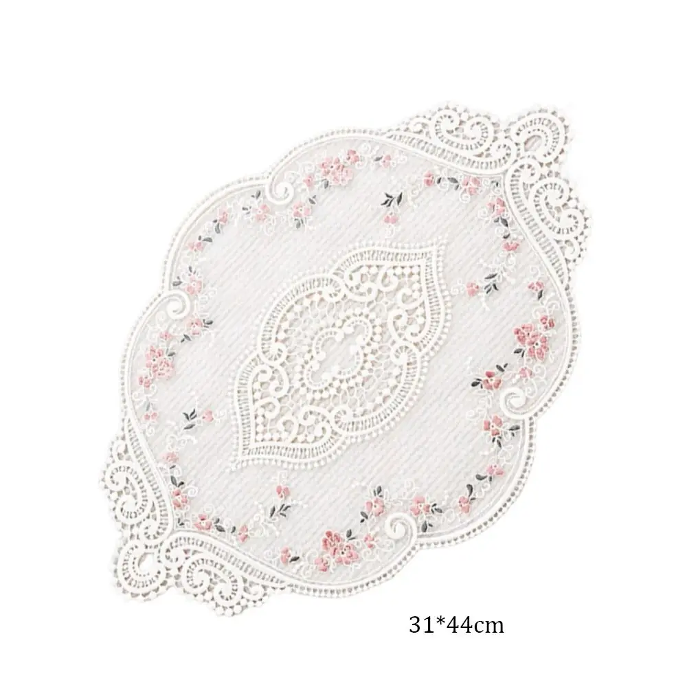 European Oval Retro Vintage Lace Embroidered Coaster Dish Tableware Mat Kitchen Cup Placemat Dinner Table Decor Mat Cloth