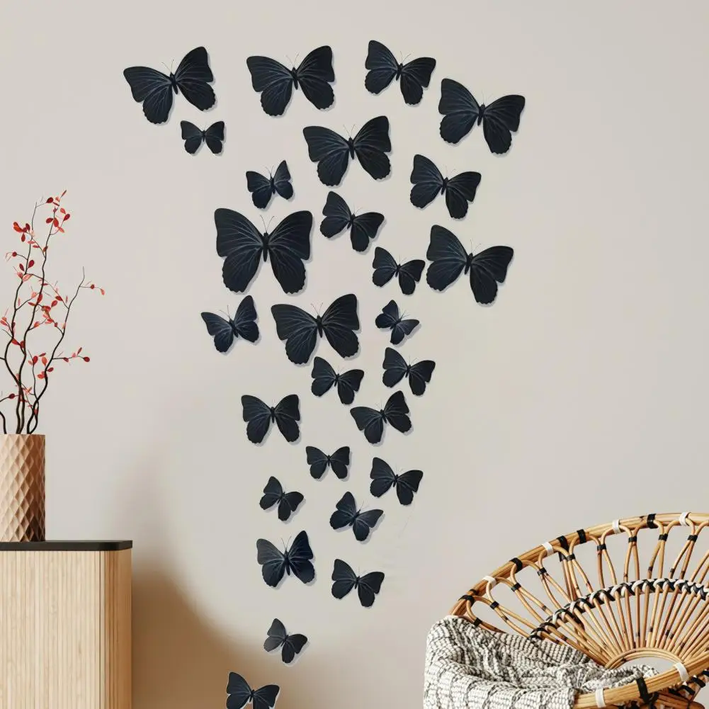 12Pcs 3D Black Butterfly Wall Stickers, Removable PVC Decals for Halloween Party Self Adhesive Butterfly Wall Art Decorations