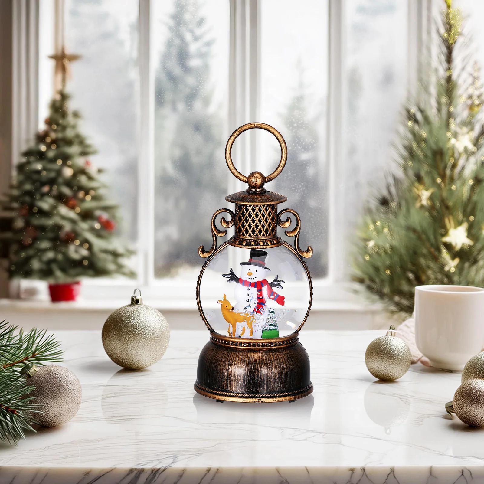 

Vintage Christmas Lantern Snow Globe with Rechargeable Music Box for Seasonal Decor Snow Globe Christmas Lantern