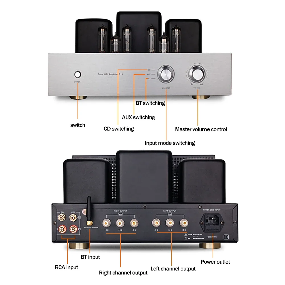ROYANGES 6P15 أنبوب المنزل مكبر كهربائي 6H1N 6P15 صمام مُضخّم صوت بلوتوث واحدة نهاية 2.0 فئة أ ستيريو مكبر كهربائي
