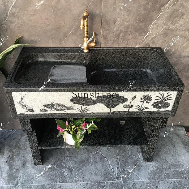 Outdoor whole stone integrated laundry sink with rubbing laundry poolYY