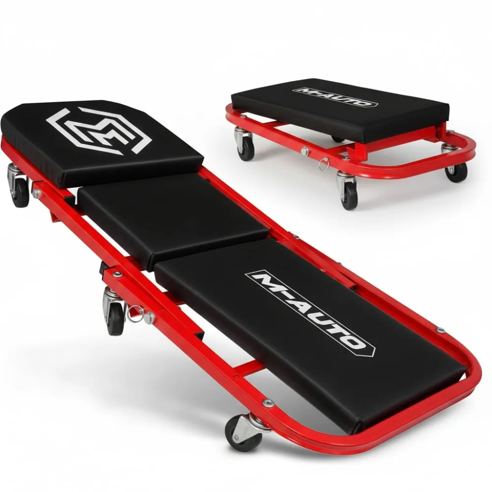 

40-Inch Folding Rolling Garage Seat, Adjustable Creeper Chair with 6 Casters, 330LBS Capacity for Auto Repair