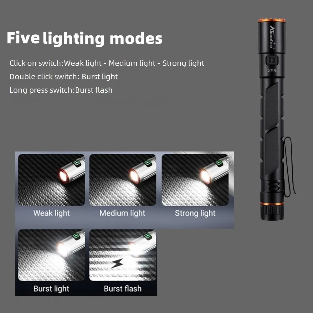 Zoom Mini EDC High Bright LED Pen light Flashlight USB Rechargeable Magnet Torch Outdoor Hiking Travel Work Repair lighting lamp