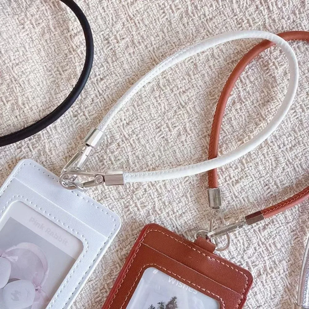 Minimalist PU Leather Card Holder Dual-Slot With Hand Wrist Strap ID Card Cover Access Control Card Sleeve Bus Card