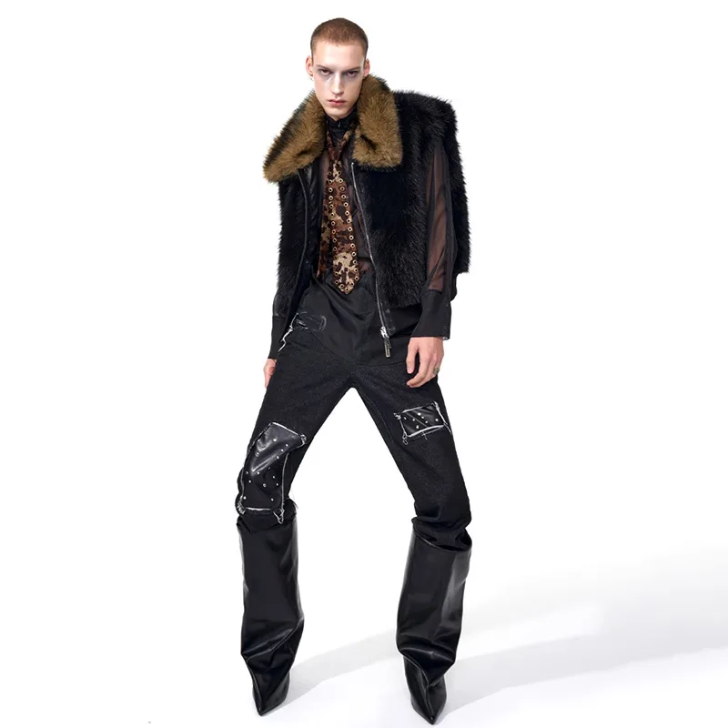 LUZHEN 2025 الشتاء الفاخرة مزاجه فو الفراء سترة دون أكمام معطف الرجال موضة عالية الجودة وسيم الدافئة الذكور صدرية JY4960 #6