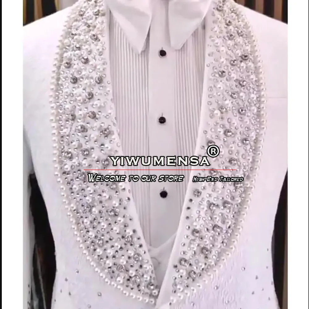 Exquisite Wedding Suits For Men Handmade Beading Crystal Blazers Formal Custom Groom Tuxedos Prom Party Male Fashion Clothing