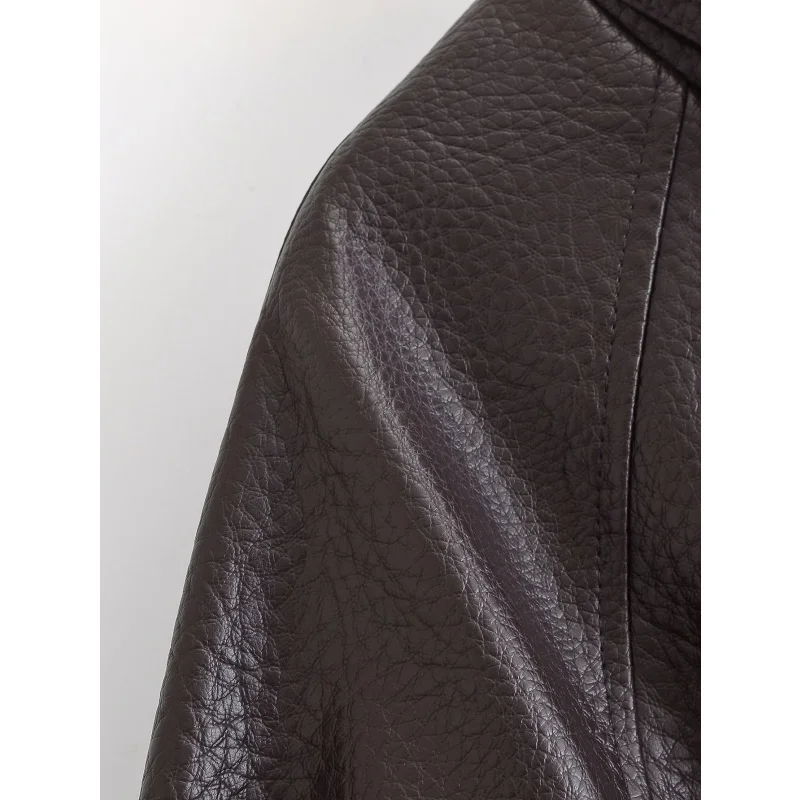 2026 Herbst Winter Damen Hochgeschlossene Kunstlederjacke Langarm mit Gürtel Vintage Streetwear Lässiger Damen-Oberbekleidungsmantel – Detail 6