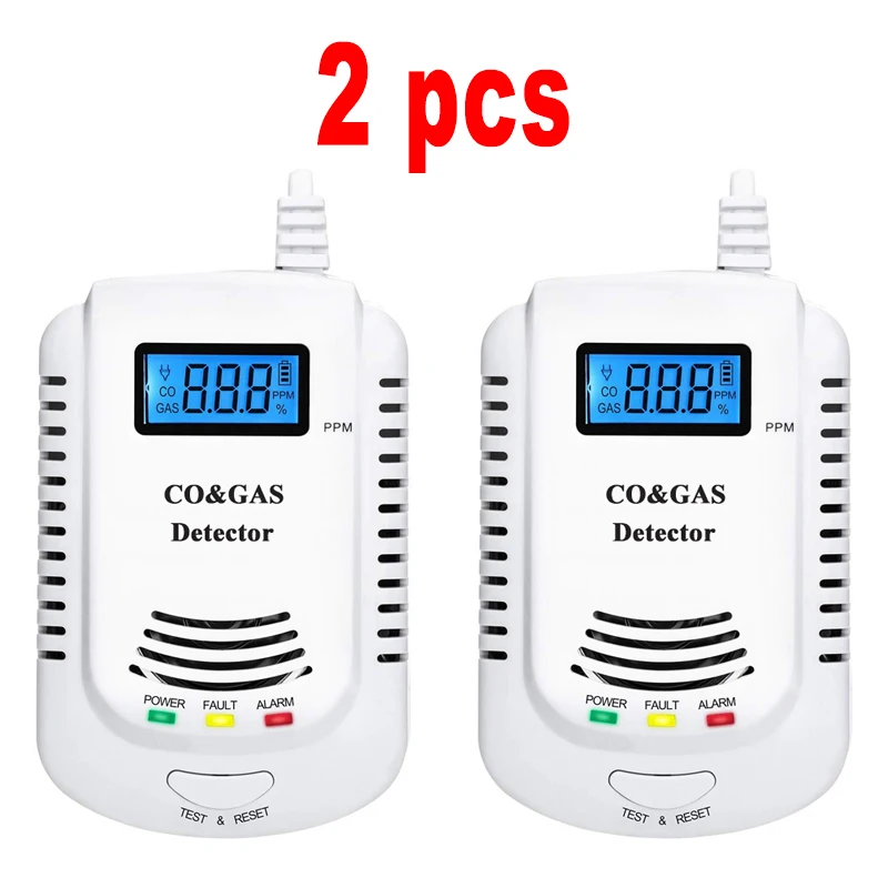 가정용 플러그인 가스 센서, 천연 가스, 메탄, 프로판, CO 알람, 누출 센서 감지기, 음성 프롬프 및 LED 디스플레이, 2 in 1 