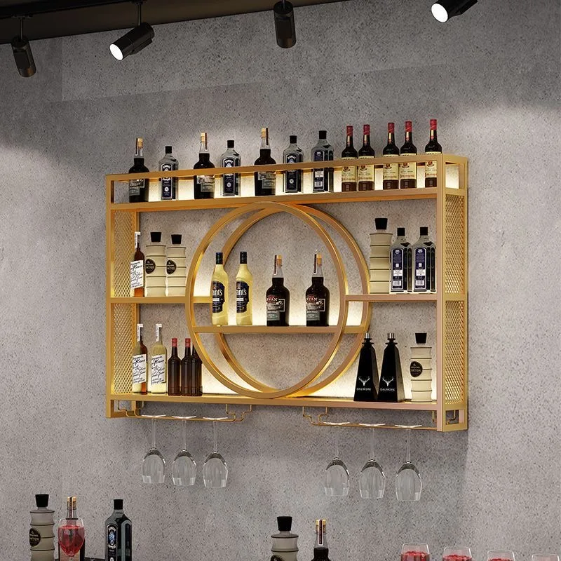 Armadietto per vino di lusso antico Buffet da esposizione in piedi Armadietto per vino ad angolo Buffet per whisky Decorazione da bar con estante in metallo esterno