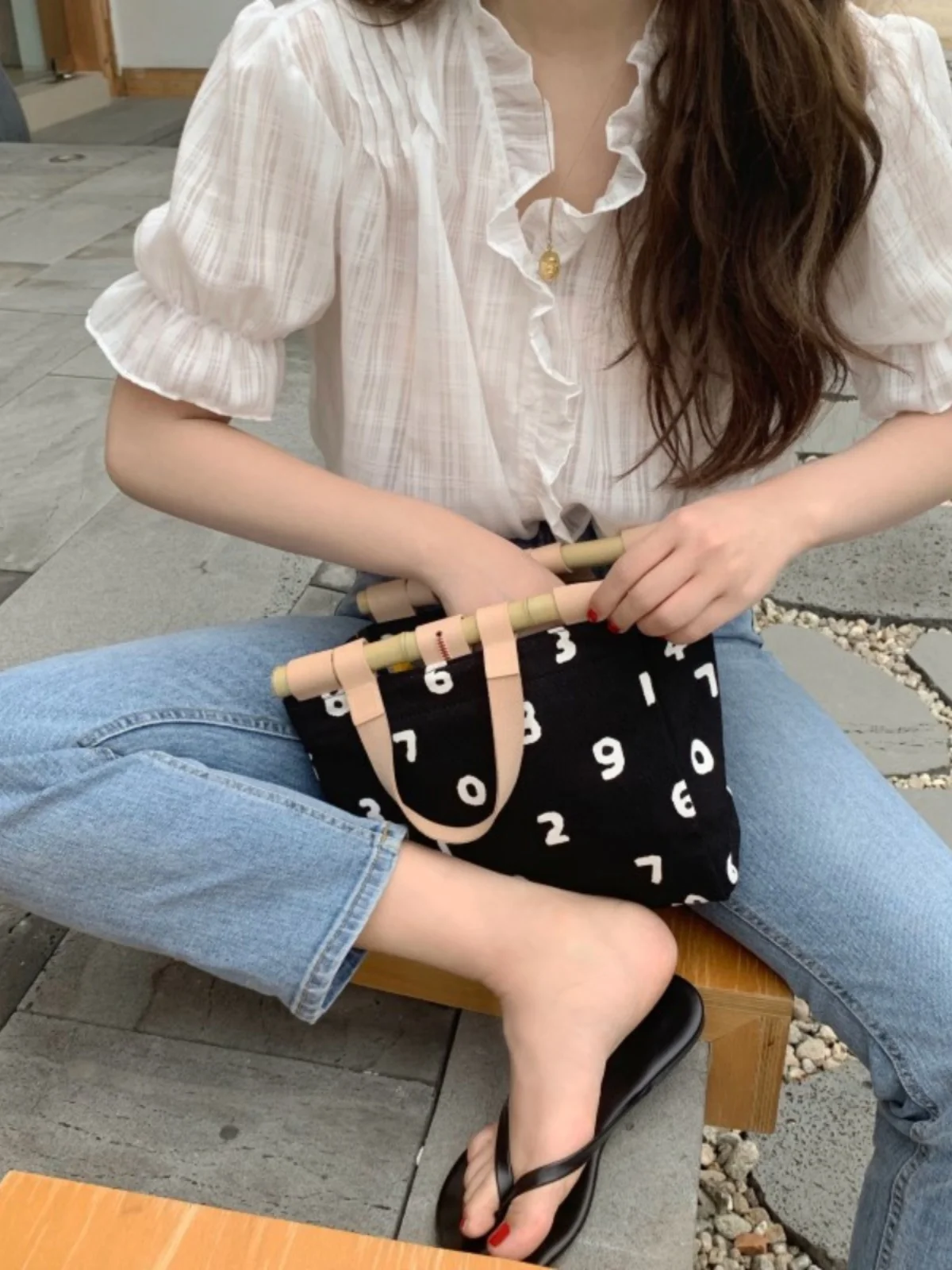 

Ele V-ne Women's irt Summer Fre Sweet Loose Thin Sle Bubble Sve Button-up Korean Straight Cut ort Length