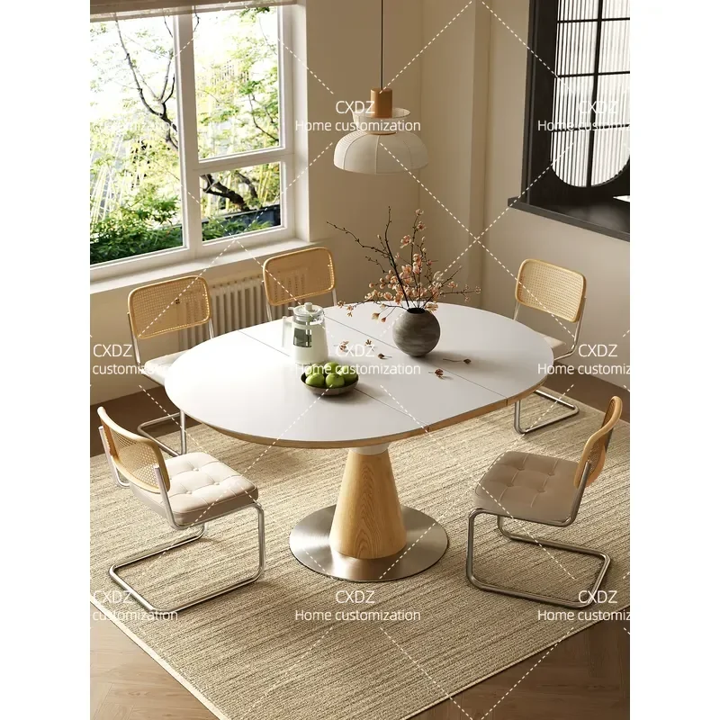 Quanmu Solid Wood Rock Slab Dining Table Variable Round Square Dual Purpose High End Small Apartment Household 2026 New
