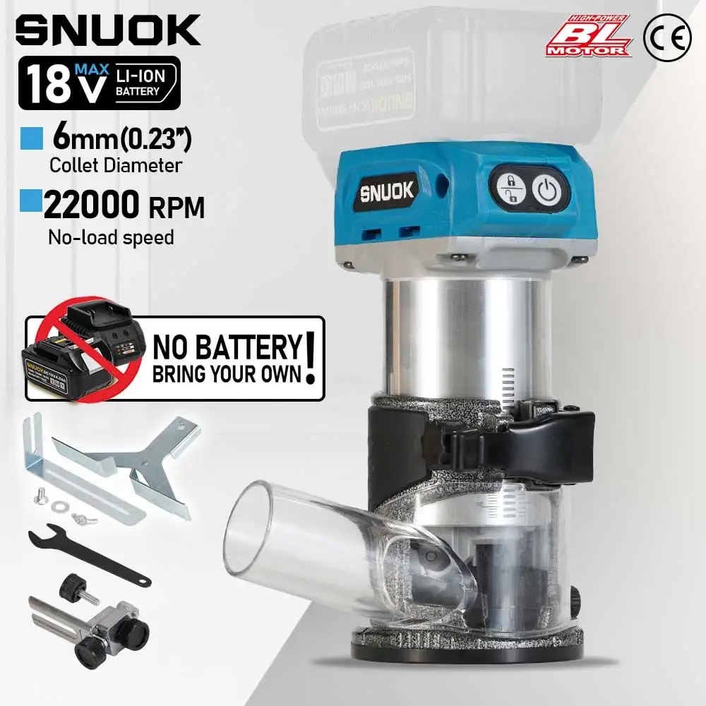 

SNUOK 1/4'Brushless Trimmer No Battery DRT50 6mm 22000RPM Milling Wood Grooving Engraving Machine For Makita 18V Lithium Battery