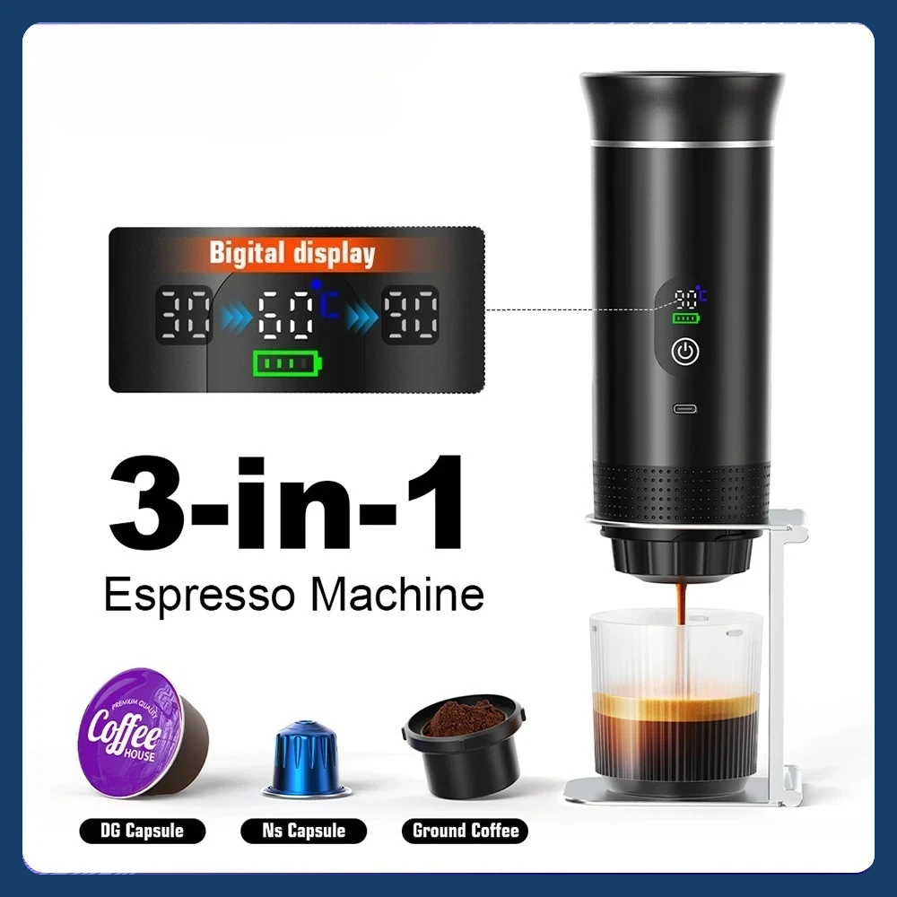 

NEW Portable Espresso Coffee Machine With Digital Display 3-in-1 Capsule Coffee Maker for Car & Home Camping Coffee Maker