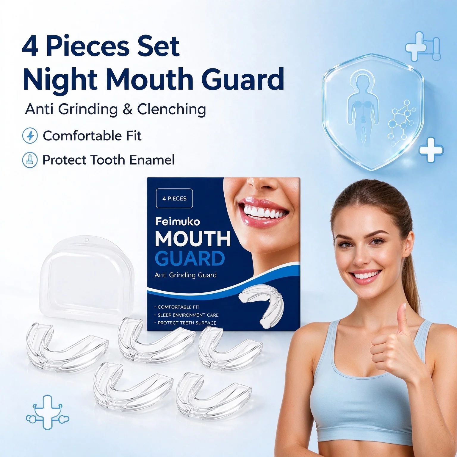 4Pcs Moldable Night Mouth Guard Anti Teeth Grinding Bruxism Dental Guard Sleep Mouthpiece Teeth Whitening Tray With Storage Case