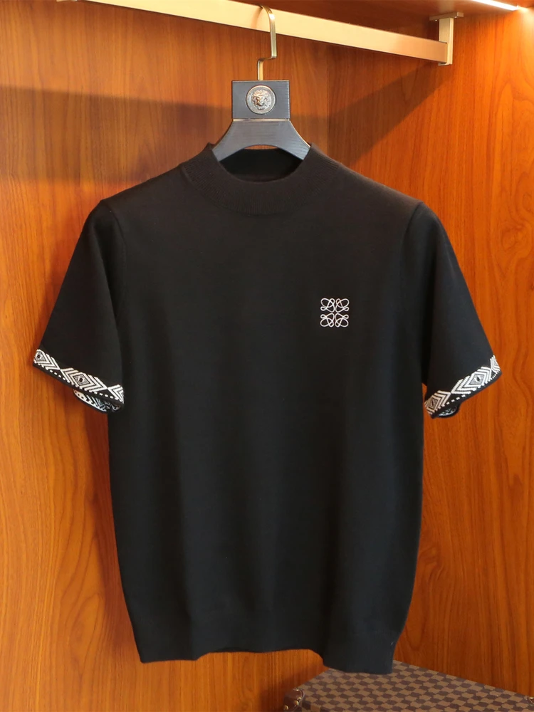 

Мужской вязаный свитер Slim Fit с вышивкой и высоким воротником, осенне-зимний, из смесовой шерсти, для повседневной носки