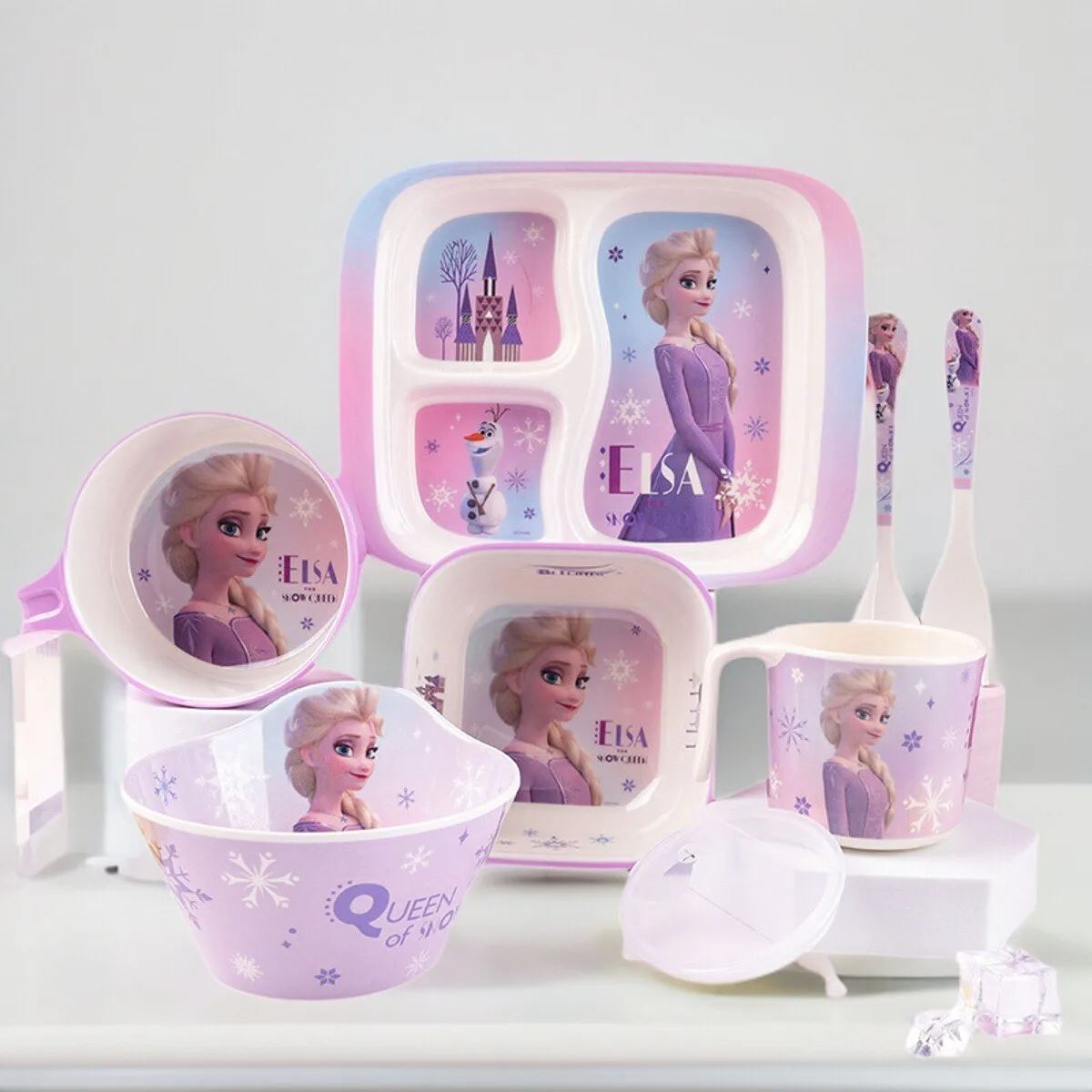 

Elsa Tableware Spoon Kids Bowl Home Use with Handle Kawaii Bowl Tableware Food-Grade Shatter-Resistant Rice Bowl Christmas Gift