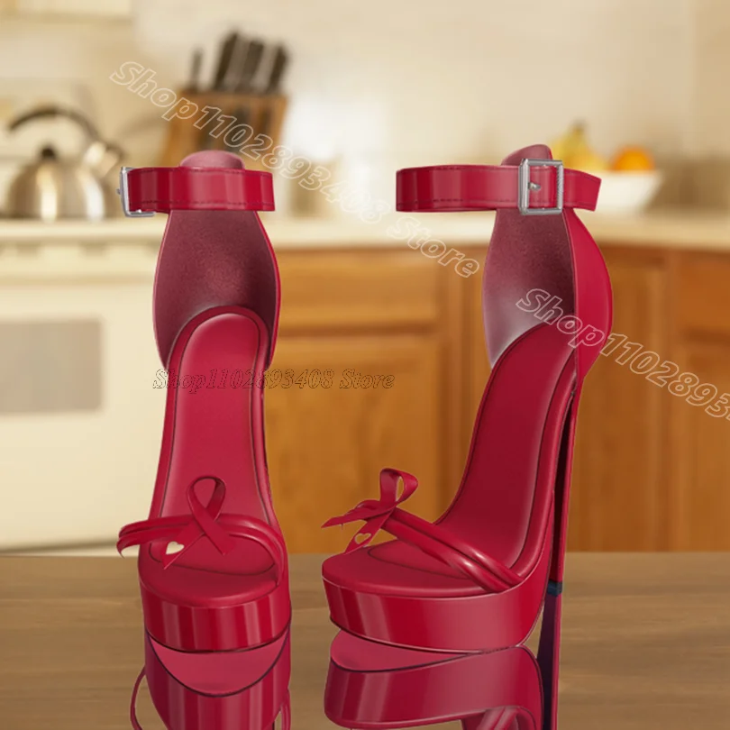 

Red Platform Cover Heels Sandals Square Buckle Open Toe Cover Heels Solid Women Dress Casual Sandals 2026 Zapatos Para Mujere