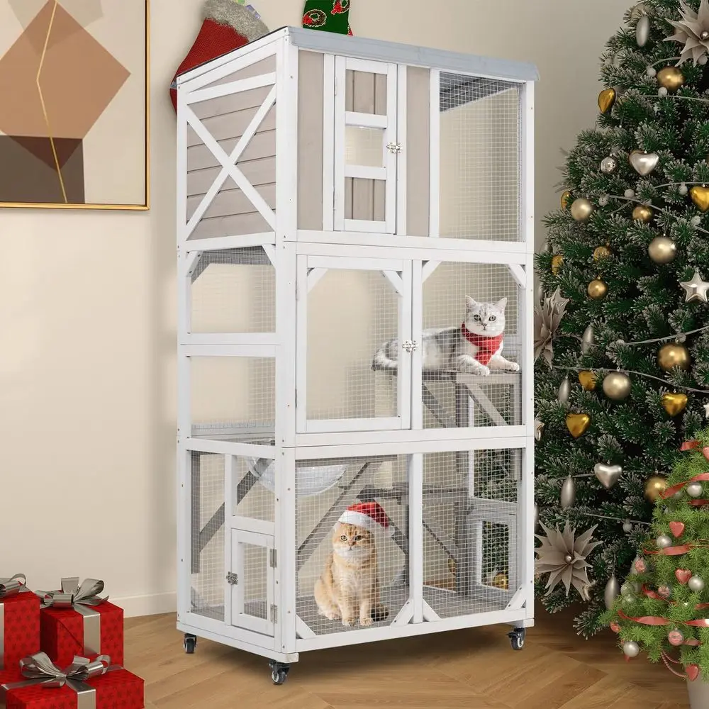 

Деревянный уличный котео с акриловым окном, космическая капсульная стойка, многоуровневые платформы, передвижной высокий кошачий корпус с колесиками