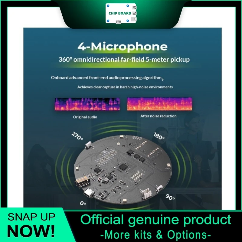 

Seeedstudio ESP32 Wireless Mic Array, 4-Mic Voice Recognition, Noise Reduction, Smart Audio System