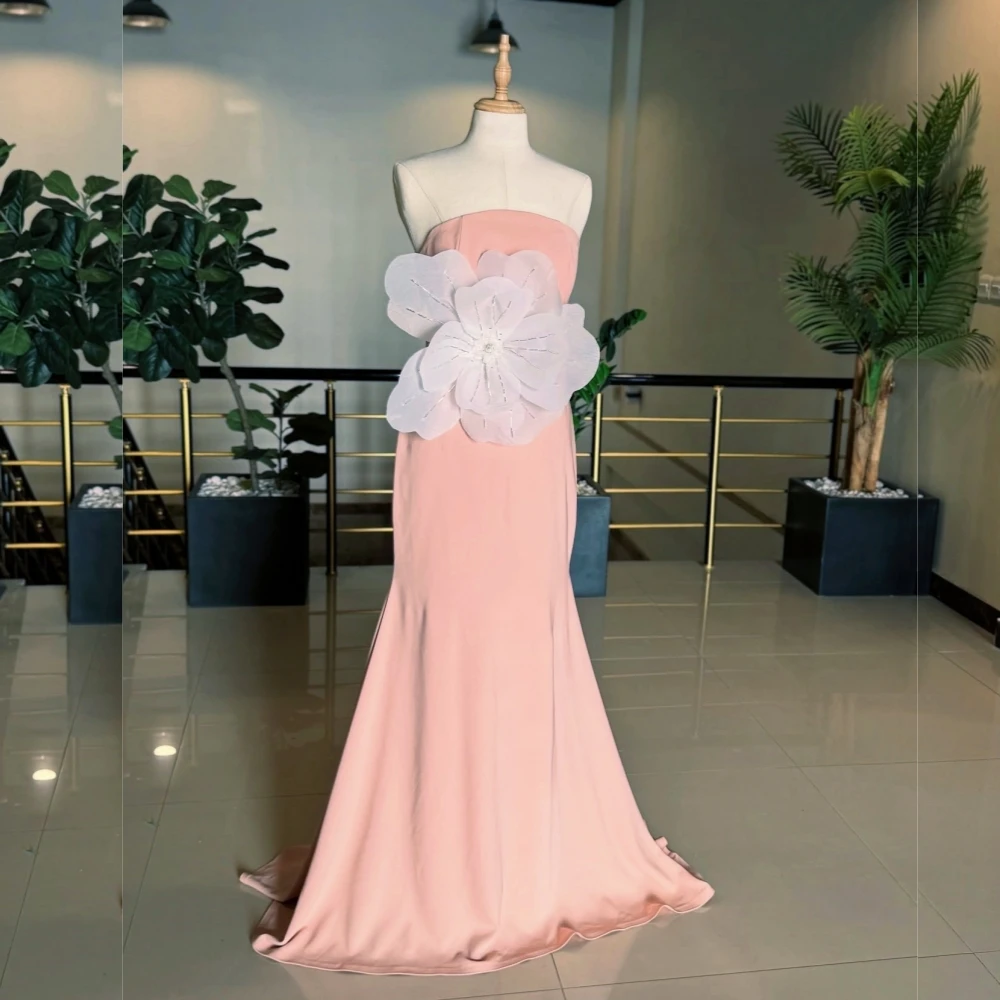 فستان سهرة عالي الجودة مخصص مزين بالزهور بدون حمالات فساتين طويلة حورية البحر مناسبة مخصصة لحفلات الزفاف الأنيقة