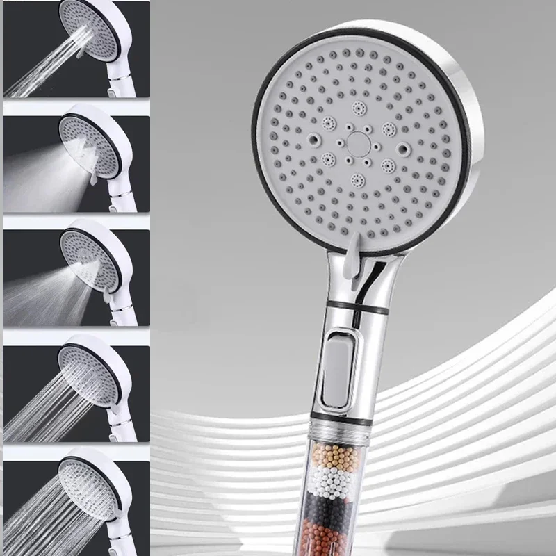Badkamer douchekop met stopknop 5-modus Anti kalksteenfilter Hygiënisch Chloor verwijderen Handheld hoofd Filtratie douchekop