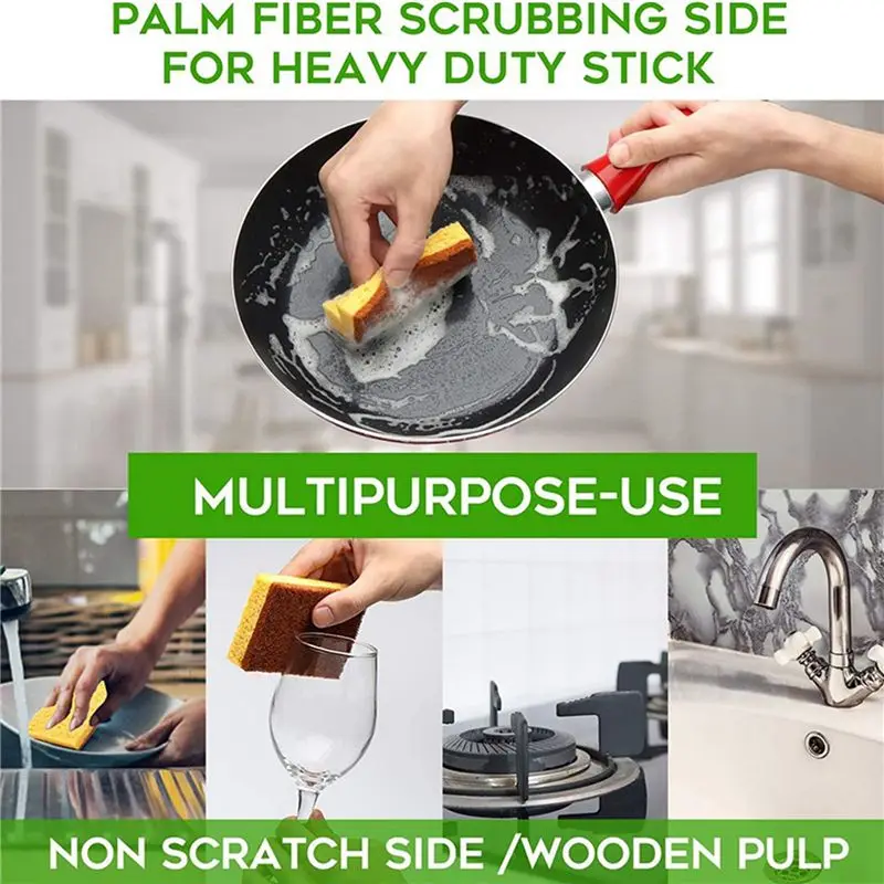 DT19-32 Pack,Biodegradable And Compostable Sponges Scouring Pad,Palm Fiber Eco-Friendly Sponge For Kitchen Dishes Cleaning