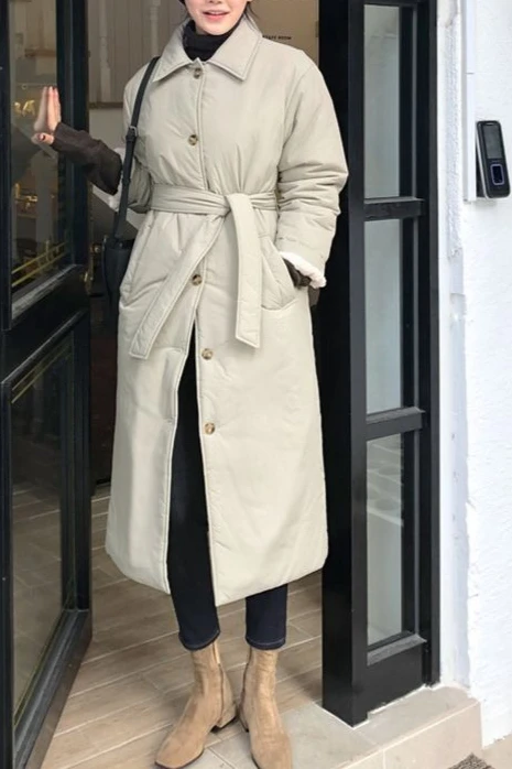 Autumn and Winter New Women's Cotton Jacket Parker Commuter Oversized Strap Up Coat