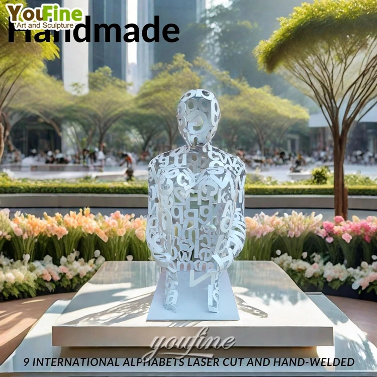 20'' High White Painted Indoor or Outdoor Decoration Stainless Steel Abstract Figure Sculpture