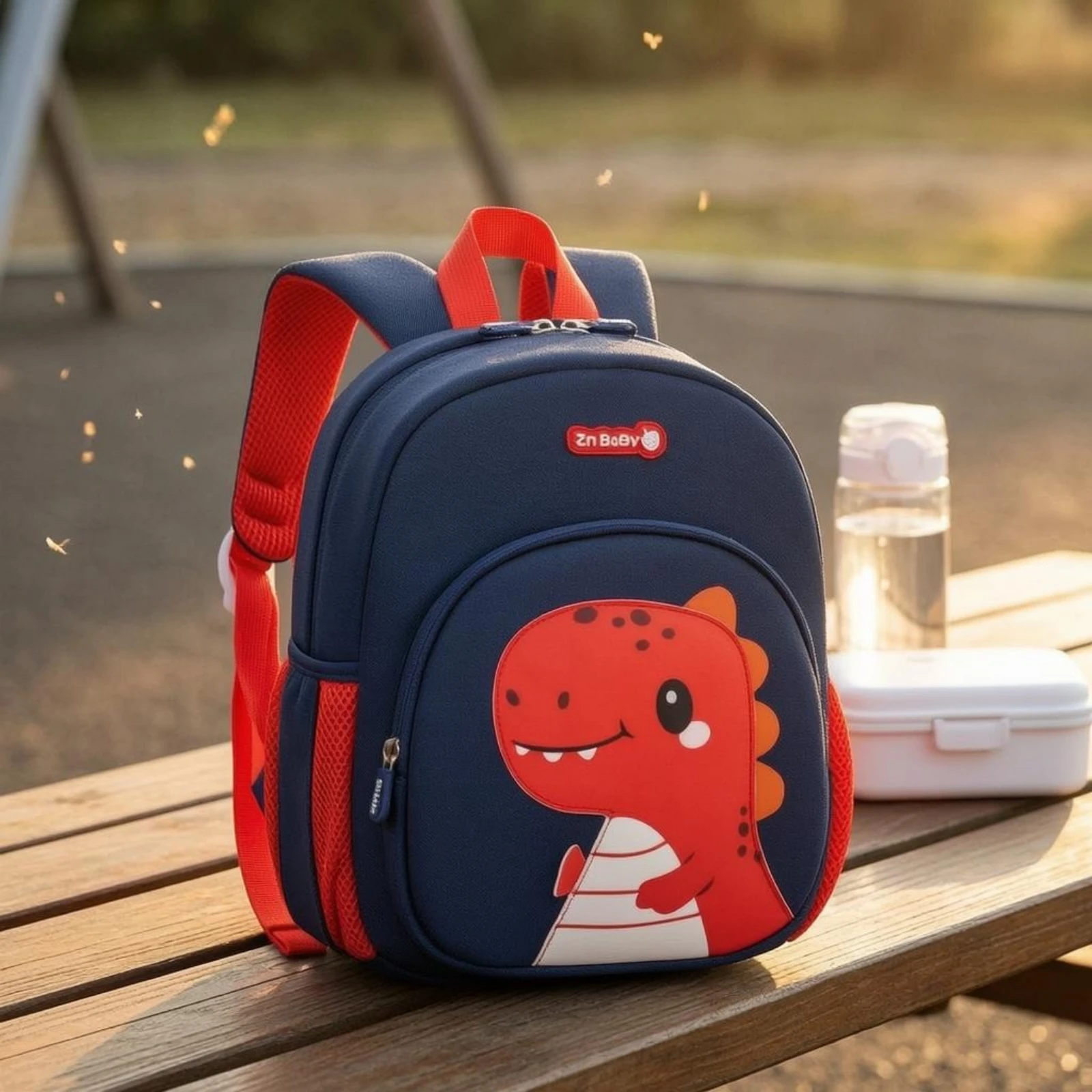 Children's Dinosaur Backpack Side Mesh Pockets Cartoon Dinosaur Backpack Zippered Compartments Organized Storage