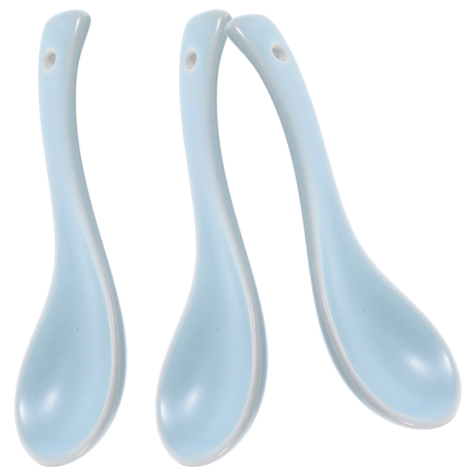 

3Pcs Ceramic Soup Spoons Short Handle Smooth Tableware Spoon Home Restaurant Porridge Spoon Soup Spoons