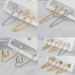 New Arrival Double Ear Studs Tassel Chains Piercing Earrings for Women Delicate Gold Color Ear Stud Earring Luxury Jewelry Gifts