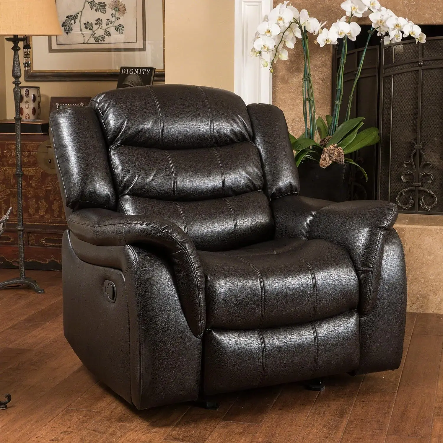 Merit Black Leather Recliner/Glider Chair