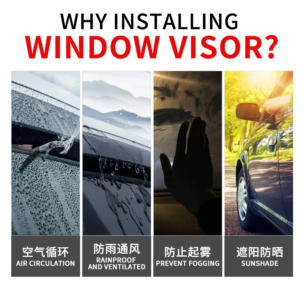 Scratch Resistant Chrome Side Window Weather Shield 4Pcs Fit WEY VV7 2017 Sun & Rain Protection Exterior Accessories