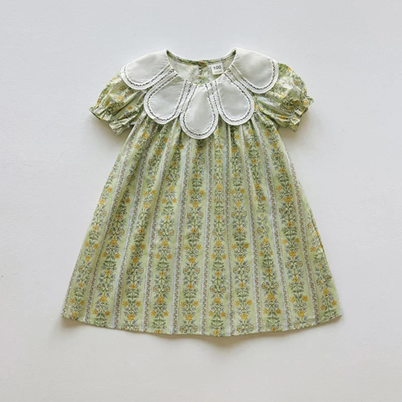 

Новое летнее платье для девочек 2-7 лет на день рождения, с коротким рукавом, из хлопка, с принтом, комбинированное, детское платье принцессы, детская одежда