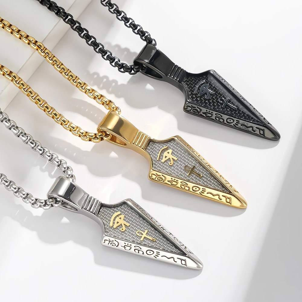 

Fashion Vintage Ankh Spearhead Pendant Stainless Steel Unique Eye of Horus Chain Necklace Men's and Women's Jewelry Wholesale
