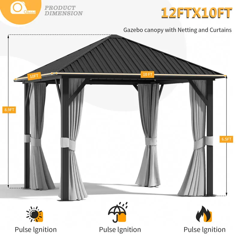Aoxun 10x10 Hardtop беседка наружная алюминиевая рамка навес с сеткой и занавеской для сада, патио, газон, серый
