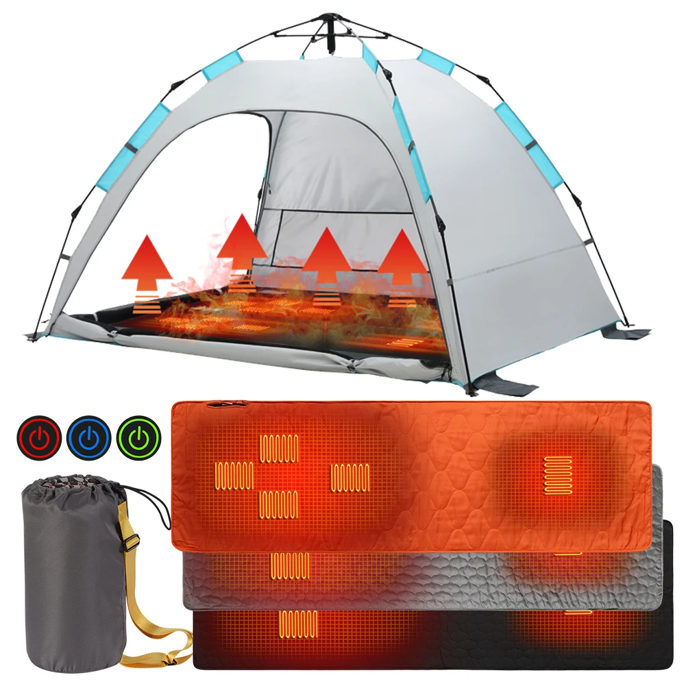 USB Rechargeable Sleeping Bag Mattress Fast Heating 3 Heat Levels Heated Sleeping Bag Pad with Storage Bag Camping Sleeping Pads