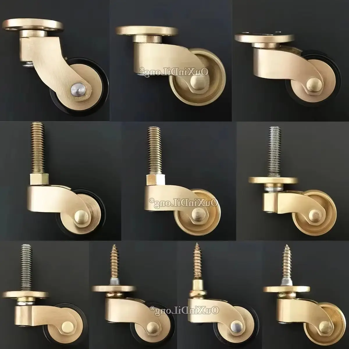 4PCS 1'' Pure Brass Casters Ultra-Low Height Table Chair Sofa Cabinet Furniture Castors 360° Swivel Wheel Smoothly Moving Roller