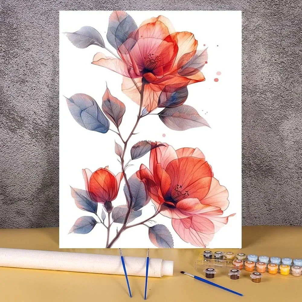 DIY Drawing By Numbers Ink And Wash Painting Flower HandPainted On Canvas Painting By Numbers Floral Picture Wall Decoration