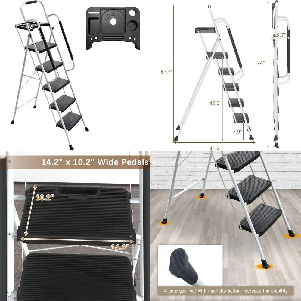 Складной табурет-ступенька с поручнями и платформой для инструментов, грузоподъемность 330 фунтов, портативная лестница для взрослых, сверхмощные табуретки-ступеньки