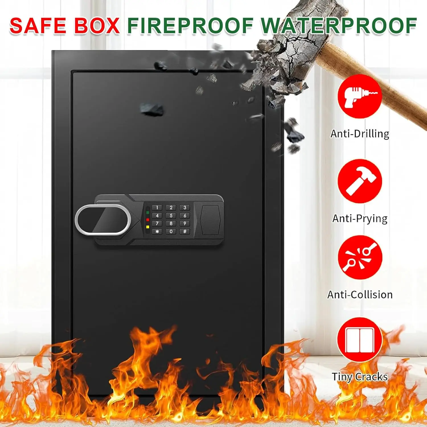 5.1 Cuft Fireproof Waterproof Digital Safe with Keypad Lock, 3 Removable Shelves & LED Light for Home Office Security