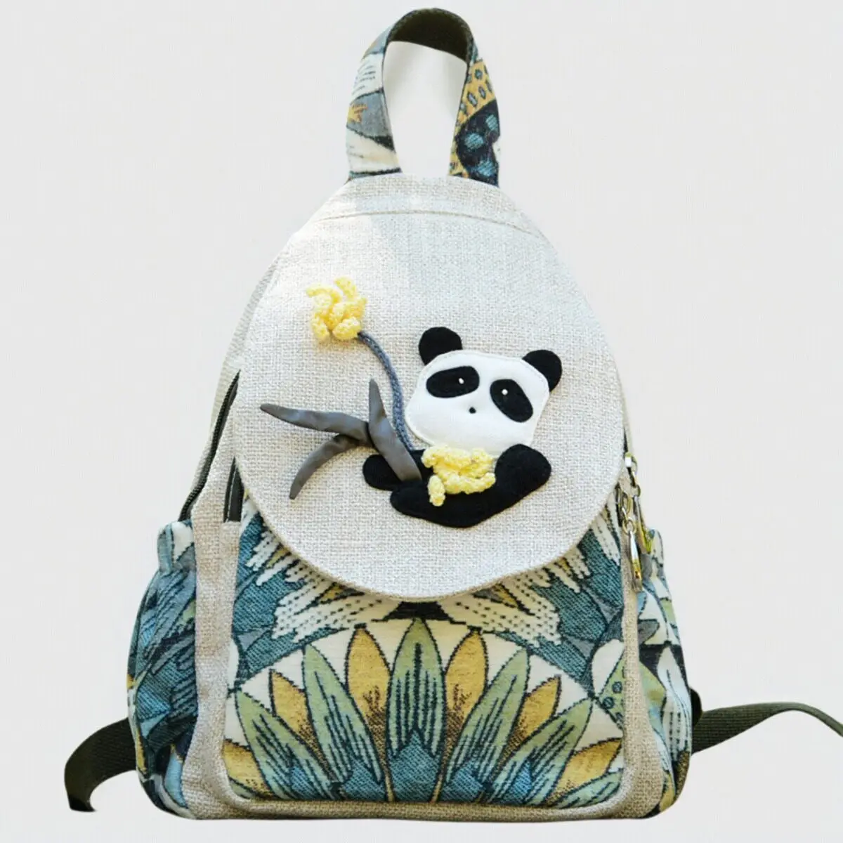 New Backpack Women's Simple Casual Cotton and Linen Bag Chinese Style Panda Small Backpack Female